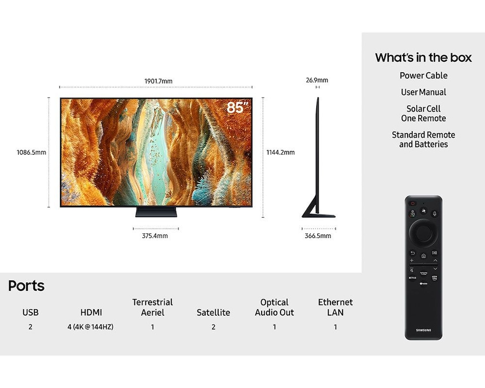image 1 of Samsung QE85QN70FAUXXU 85" QN70F Neo QLED 4K Vision AI Smart TV