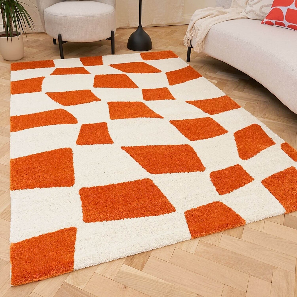 image 1 of The Rugs Joli Collection Chequered Soft and Dense Pile Living Room and Bedroom Floor Rug