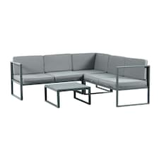 Chester Grey Modern Metal Garden Furniture 5 Seat Corner Sofa and Coffee Table Patio Set