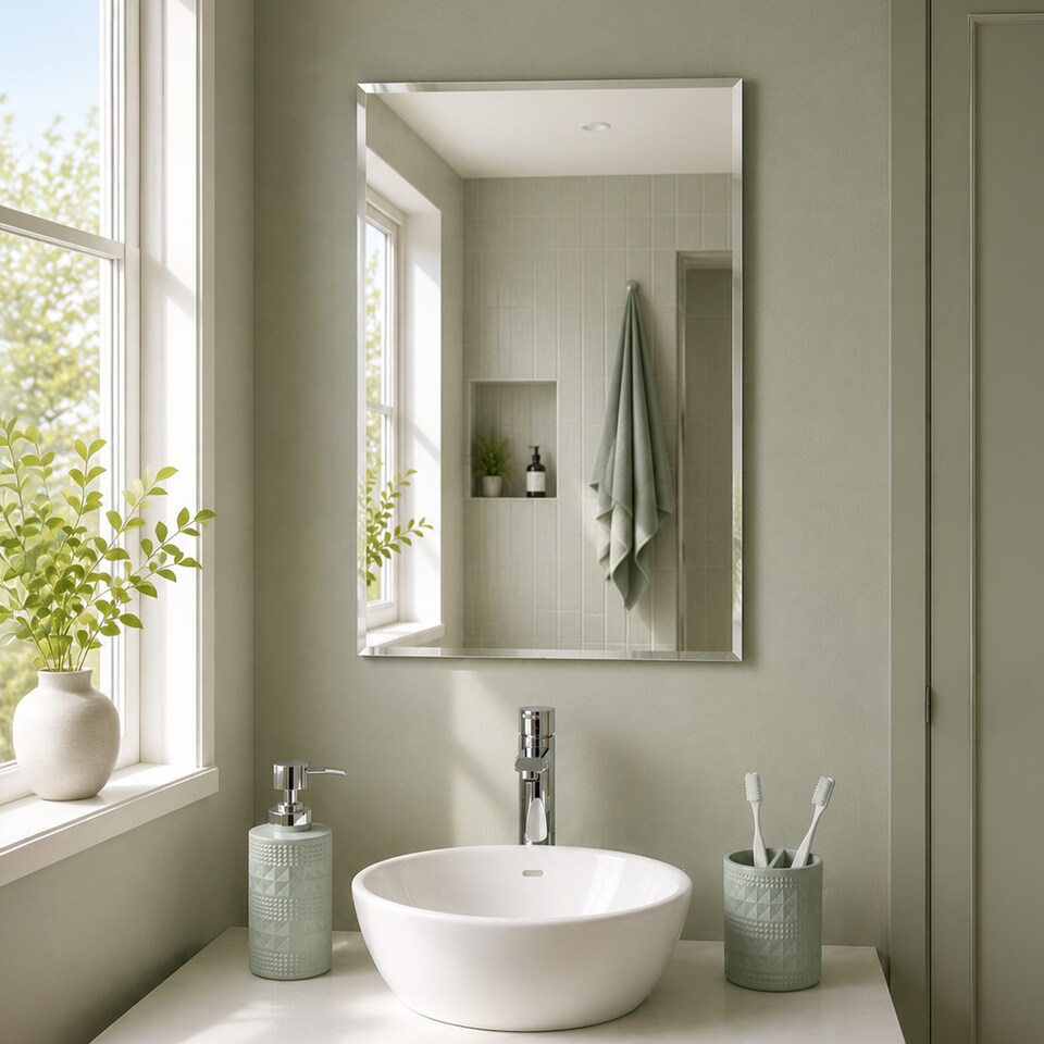 image 1 of Showerdrape Fairmont Rectangular Wall Mounted Frameless Bevelled Edge Bathroom Mirror 60 x 45cm | Chrome | Mirror | 1