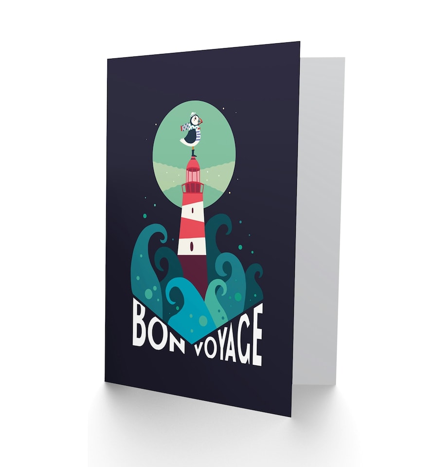 image 1 of Puffin Bird Lighthouse Sea Nautical Bon Voyage Goodbye Card
