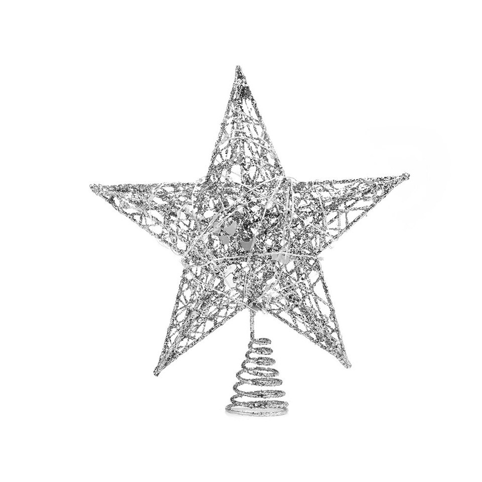 image 1 of Living and Home Decorative Star Sequins Christmas Tree Topper with LED Lights, Silver-25*28cm