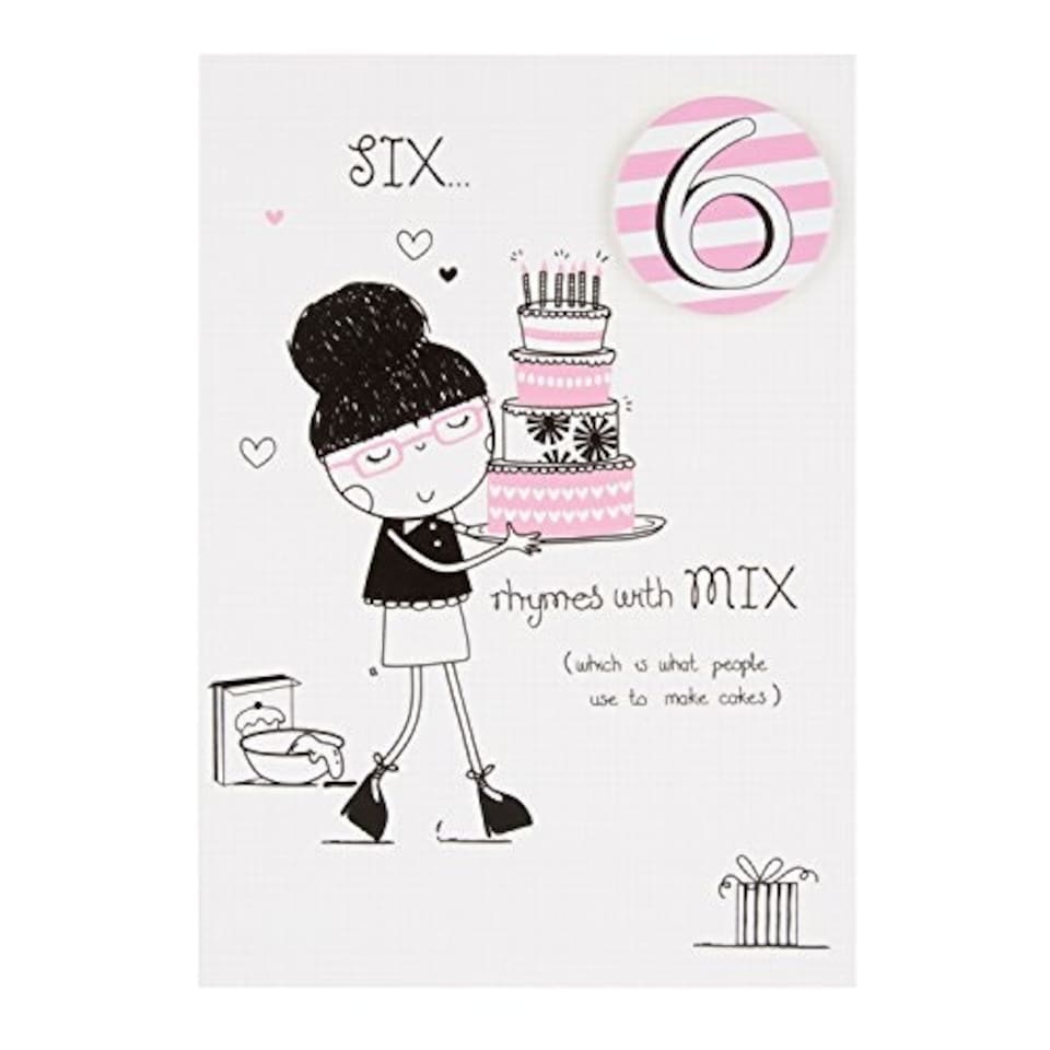 image 1 of Age 6 Girl Birthday Badge Card 'Rhymes With Mix'