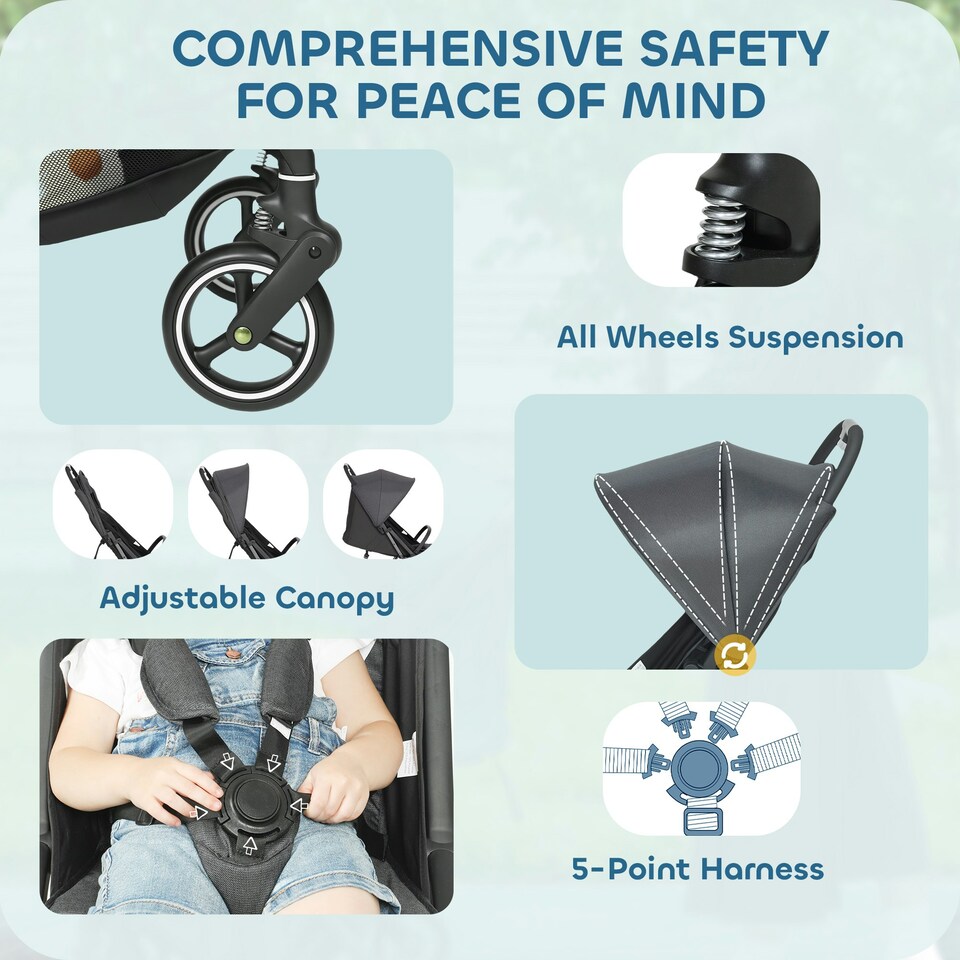 image 1 of AIYAPLAY Travel Stroller with Easy Folding, Lightweight Pushchair Grey