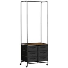 HOMCOM Industrial Hanging Clothes Rail, Clothes Rack with 6 Fabric Drawers, Open Wardrobe Organiser for Hallway, Bedroom and Closet, Rustic Brown