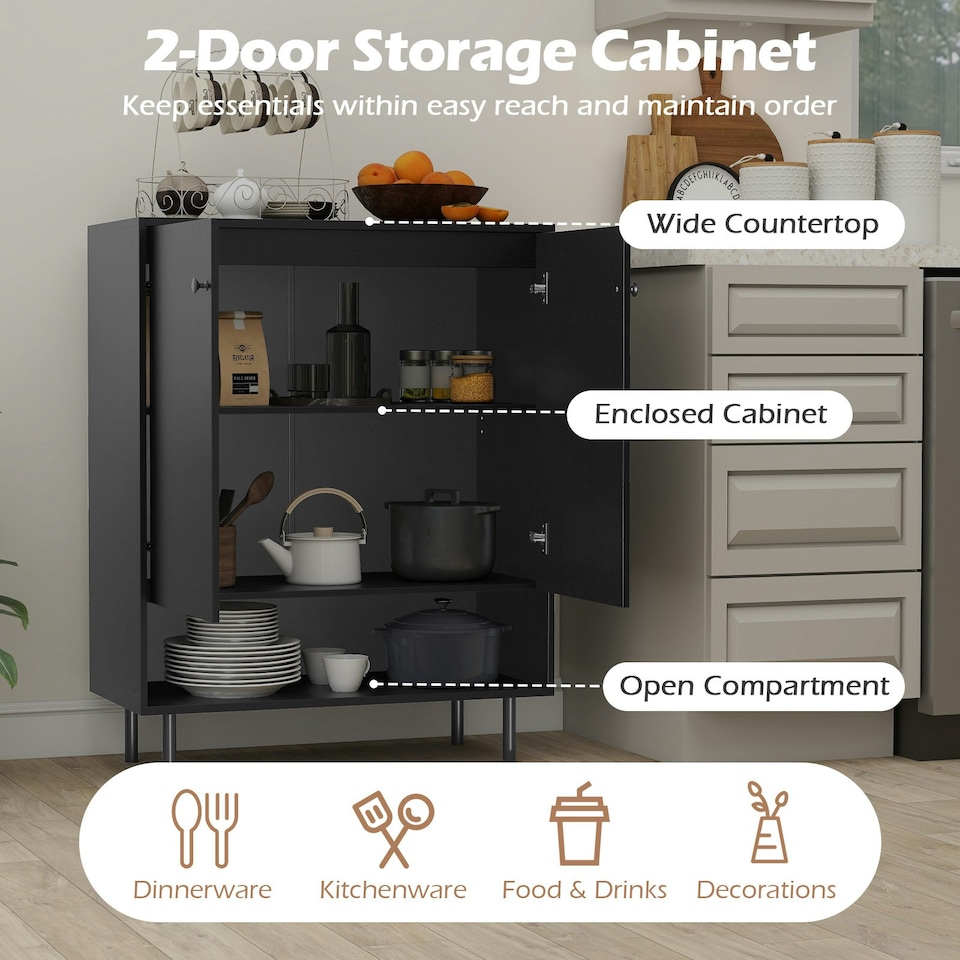 image 1 of COSTWAY Storage Cabinet 2 Door Buffet Sideboard Black Black