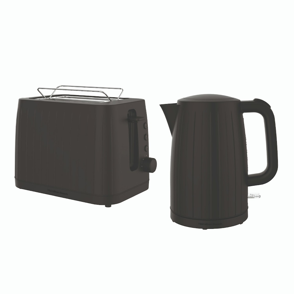image 1 of Hamilton Beach Kettle & Toaster Set, Stealth, 1.7L Kettle & 2 Slot Toaster - Black
