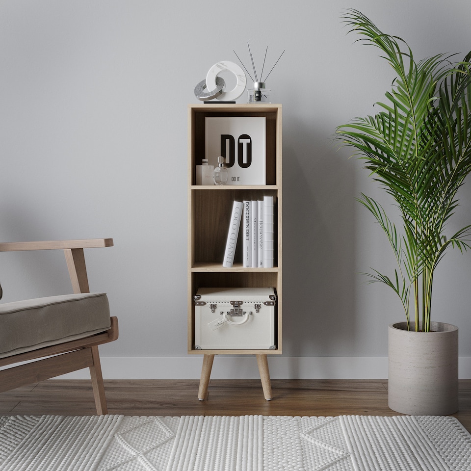 image 1 of 3-Tier Cube Display Cabinet with Scandinavian Legs | Brown | Oak & Beech | 1