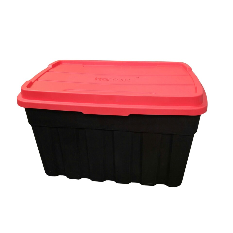 image 1 of 140L Black and Red Tuff Stackable Storage Box with Lid and Carry Handles Black