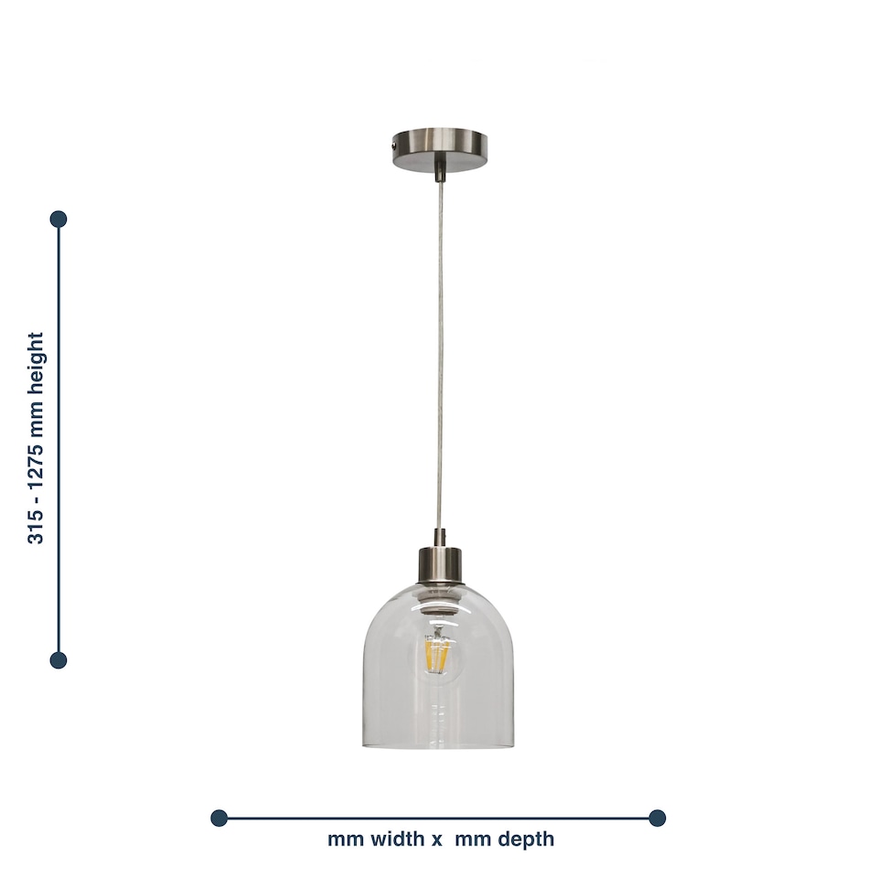 image 1 of Set of 2 Belten - Clear Glass Cloche with Satin Nickel Pendant Fitting | Clear | Clear glass with satin nickel plate detail | Small | 2