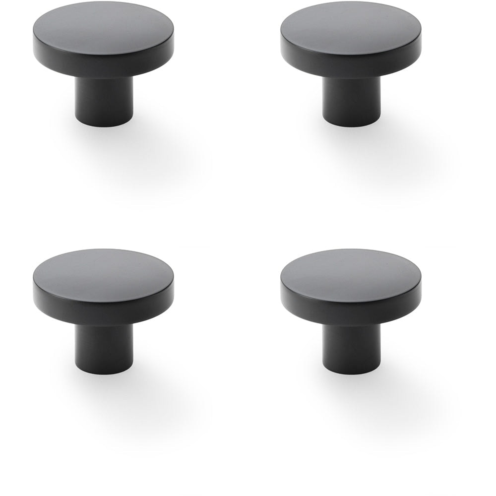 4 PACK - Slim Round Door Knob - Matt Black 38mm Modern Cupboard Cabinet Pull Handle