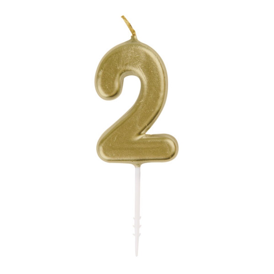 image 1 of Mini Metallic Gold Number 2 Pick Birthday Candle
