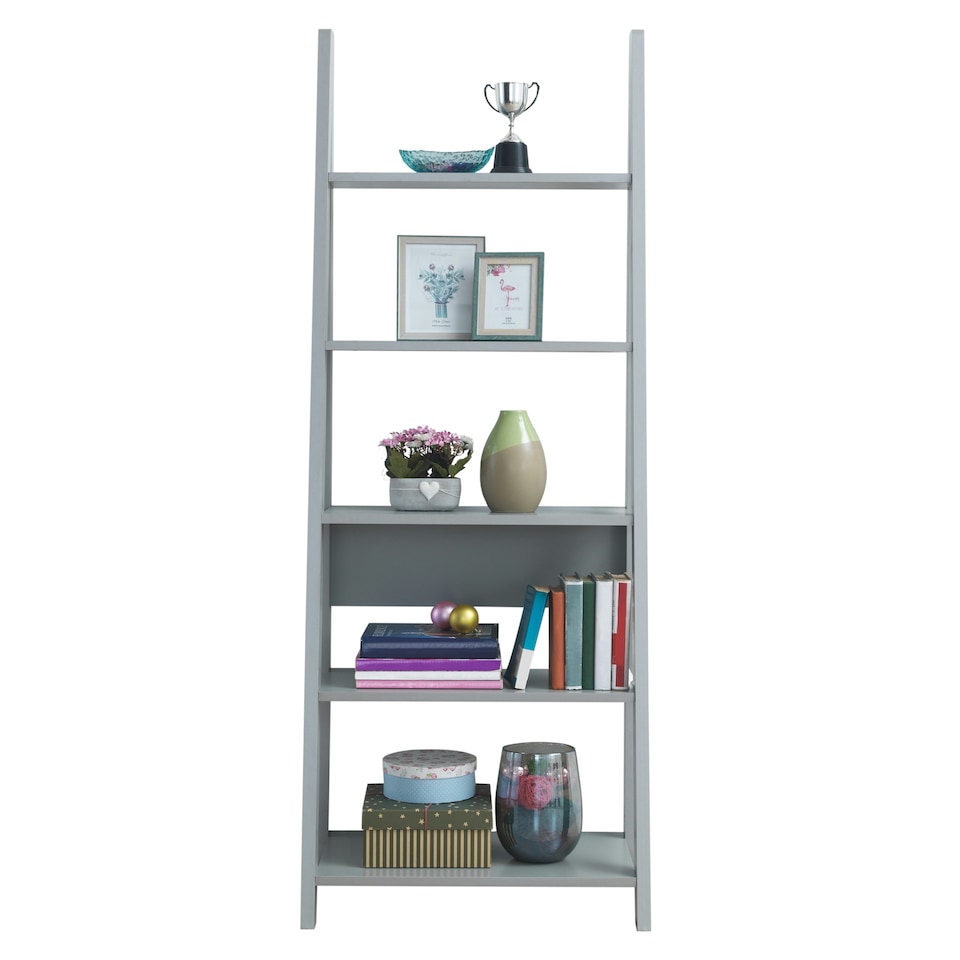 image 1 of Riva Ladder Bookcase  5 Tier Light Grey