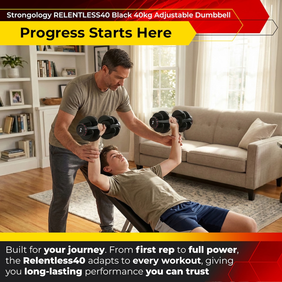 image 1 of Strongology Adjustable Smart Dumbbell Pair from 5kg to 40kg Home Fitness Weights
