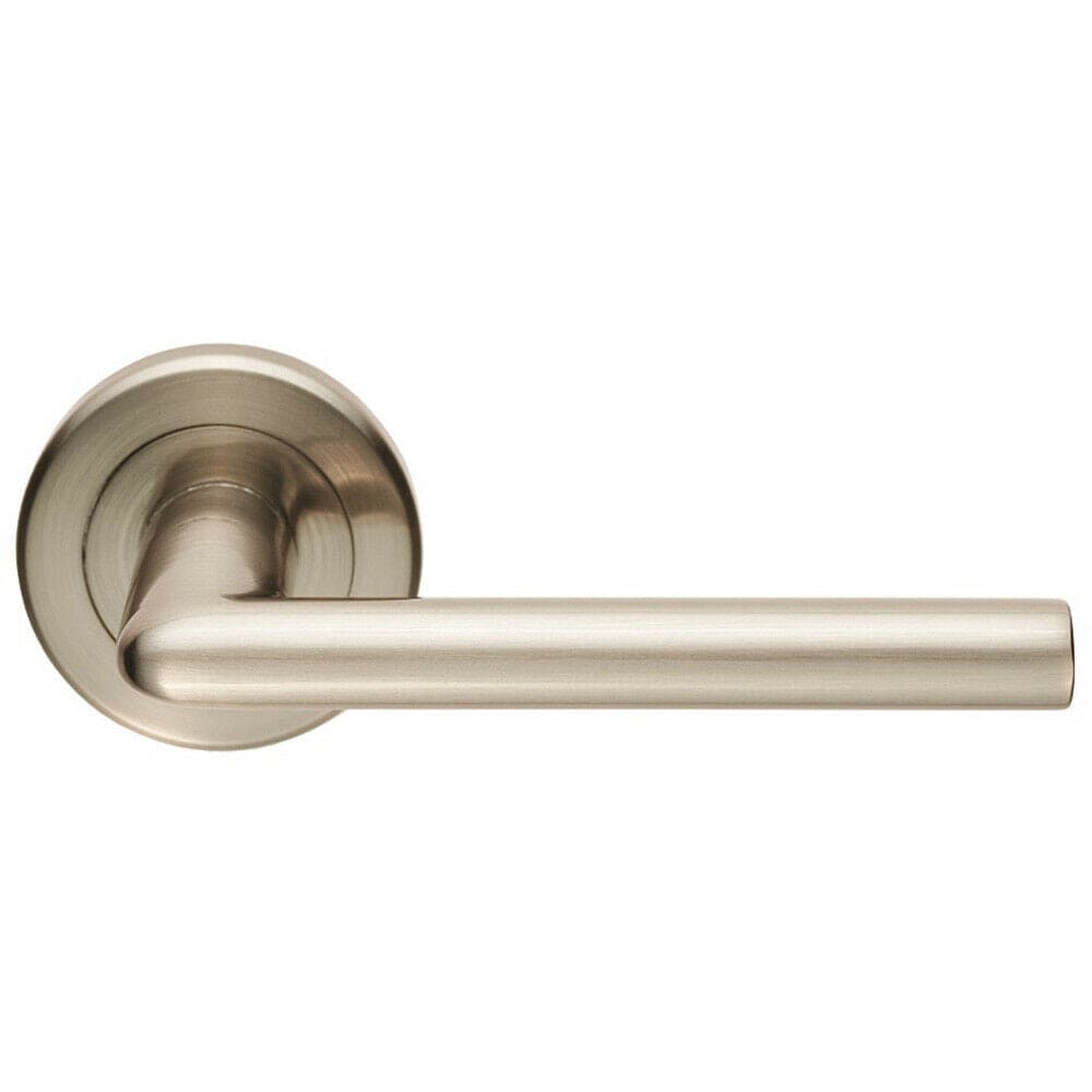Loops PAIR Slimline Straight Bar Handle on Round Rose Concealed Fix Satin Nickel in Metallics