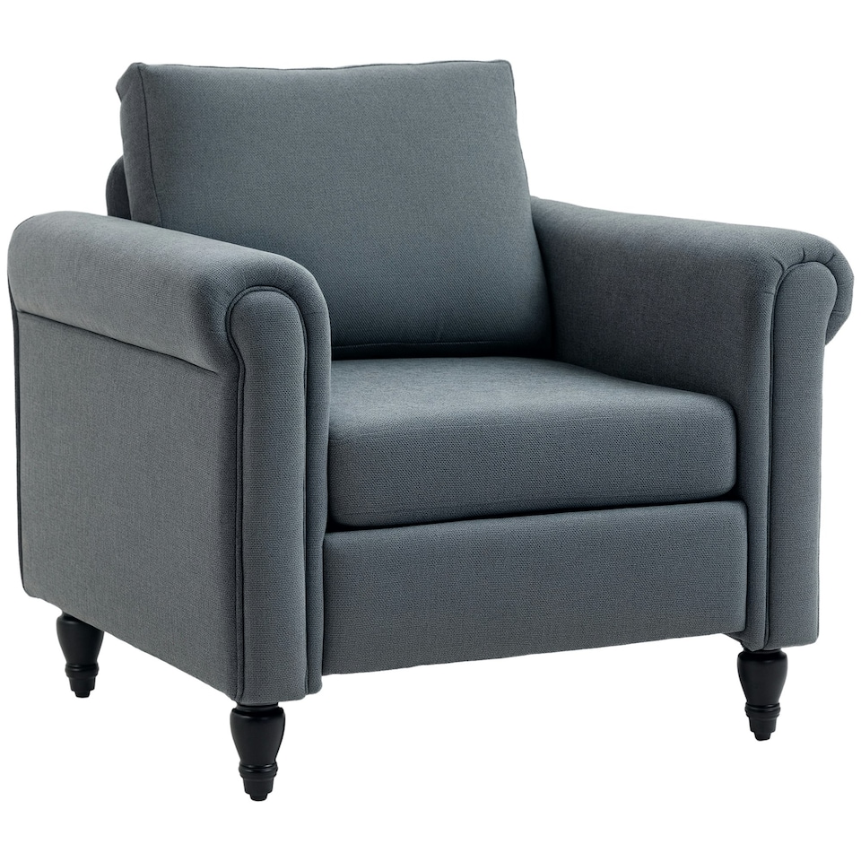 image 1 of HOMCOM Vintage Armchair Fabric Accent Chair with Wood Legs Grey