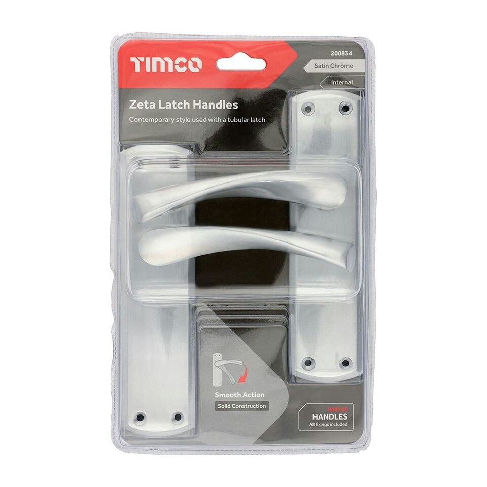 image 1 of Timco - Zeta Latch Handles  - Satin Chrome (Size 175 x 45 - 2 Pieces) Chrome