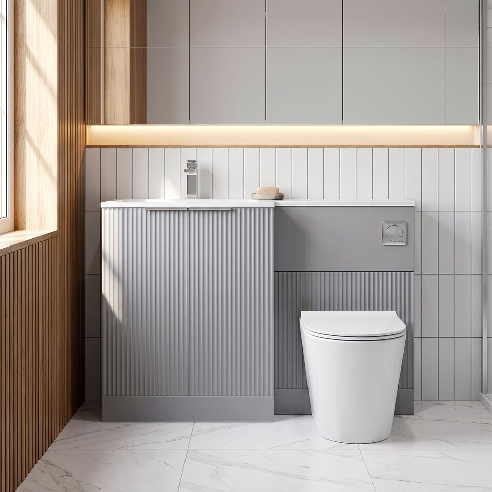 image 1 of Balterley Tixall 2 Door Vanity WC Combi Unit with Stone Basin, LH, 1100mm, Grey