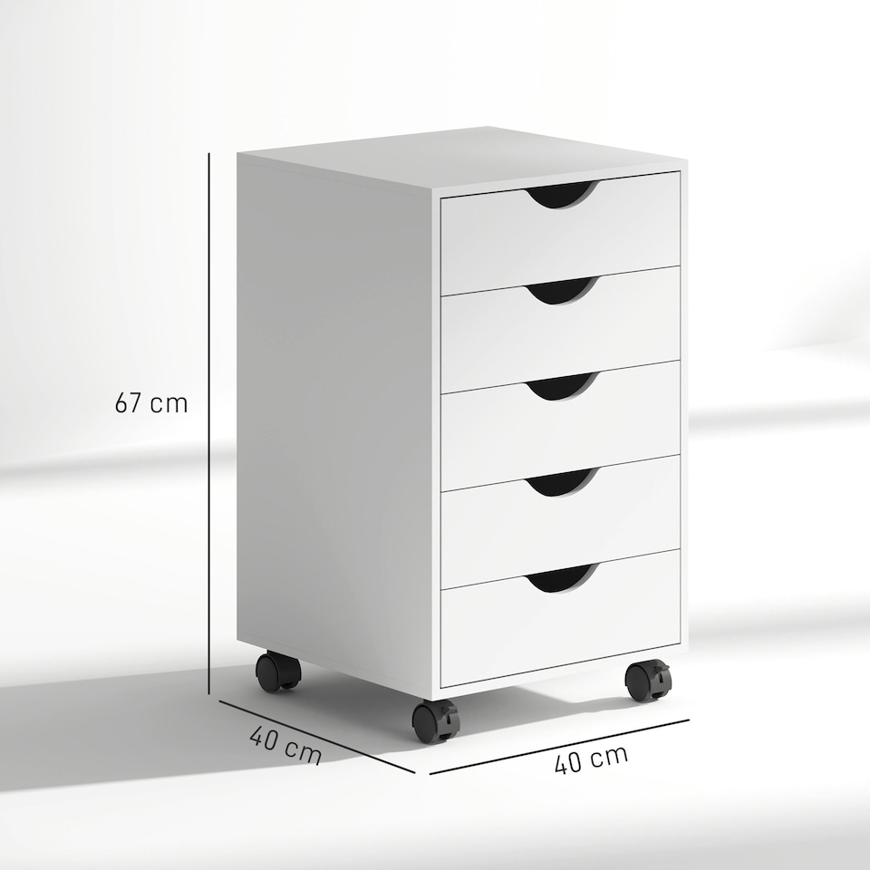 image 1 of HOMCOM Mobile Vertical Filing Cabinet with 5 Drawers for Home Office, White White