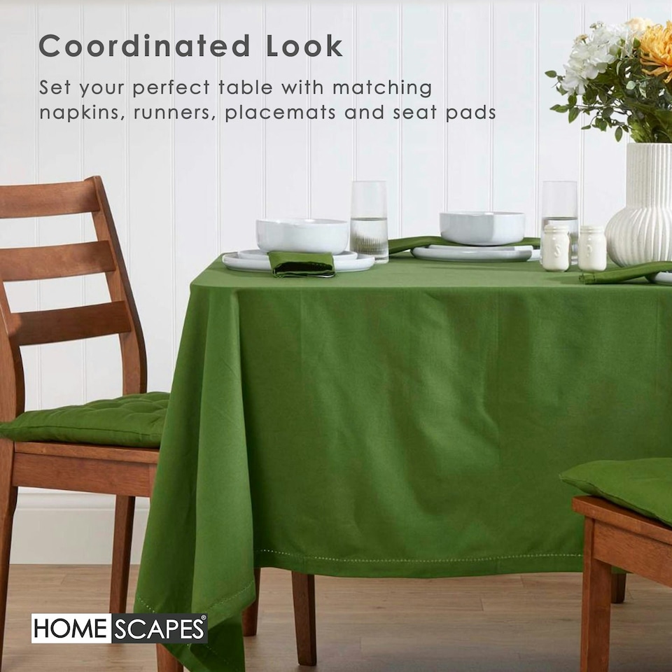 image 1 of Homescapes Dark Olive Cotton Square Tablecloth - 137 x 137 cm Green