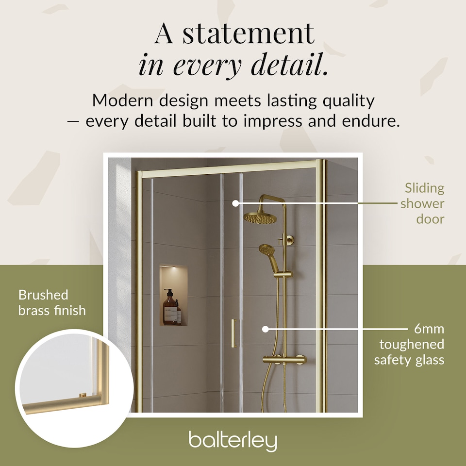 image 1 of Balterley Sliding Shower Suite with Side Panel & Shower Tray | Copper | Brushed Brass | 3