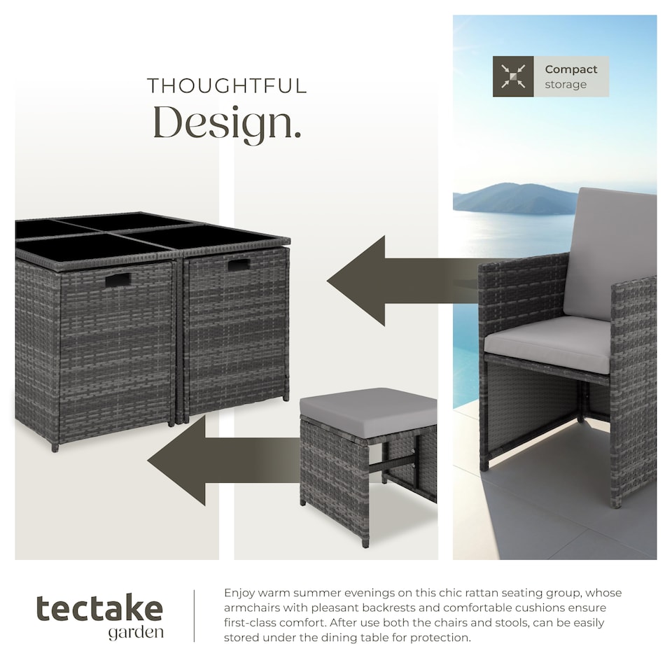 image 1 of Garden Table and Chairs Bilbao - 8 seats, weather & UV-resistant, rain cover | Grey | grey | 53 x 53 x 87 cm | 1