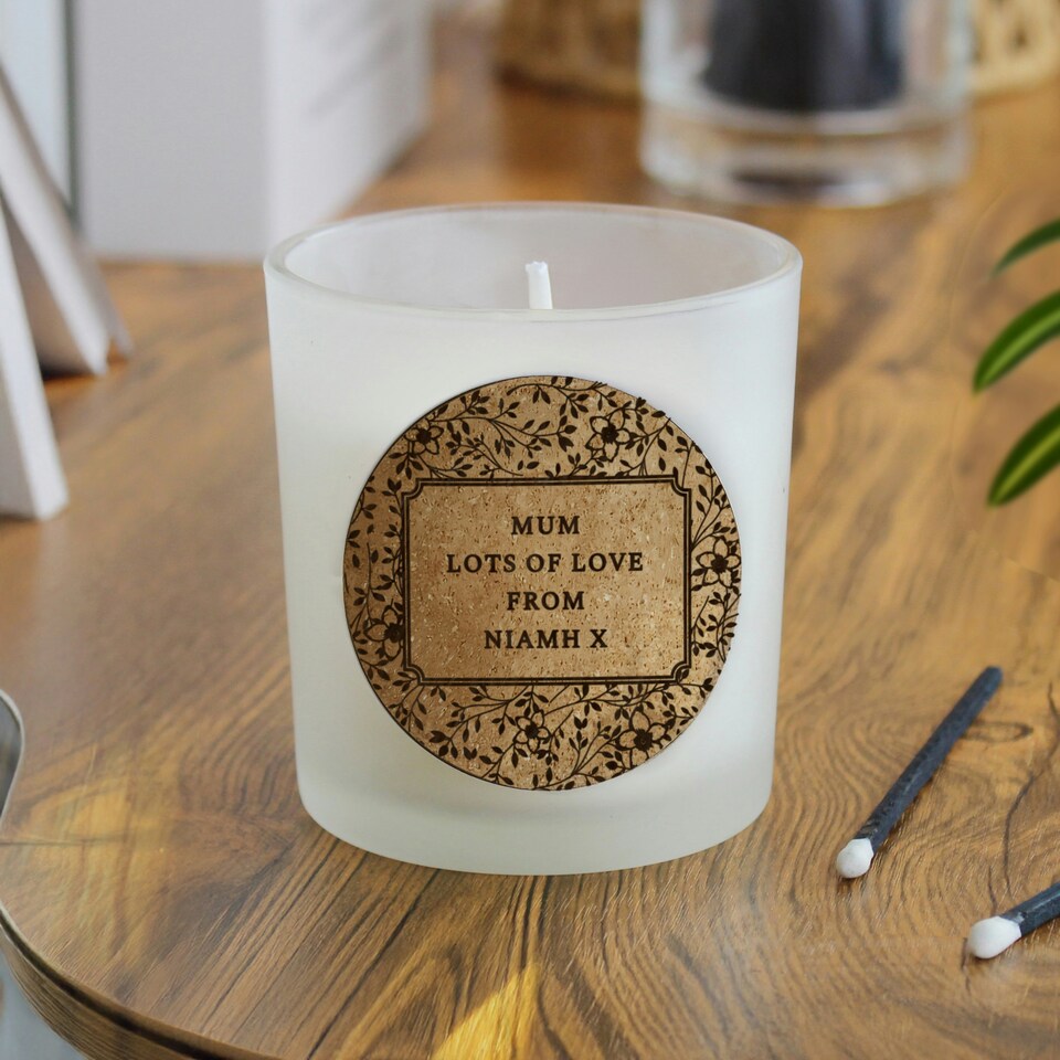 image 1 of Personalised Floral Cork Label Candle Jar Clear
