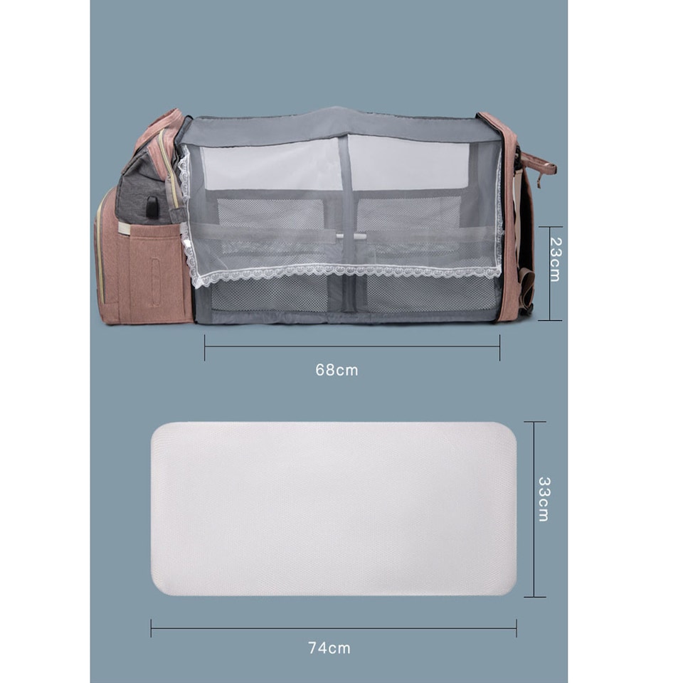 image 1 of Multifunctional Folding Cot and Changing Bag | Pink | Pink