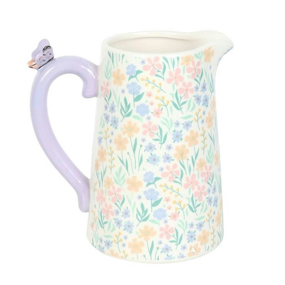 Something Different Ditsy Floral Butterfly Ceramic Flower Jug - White - One Size