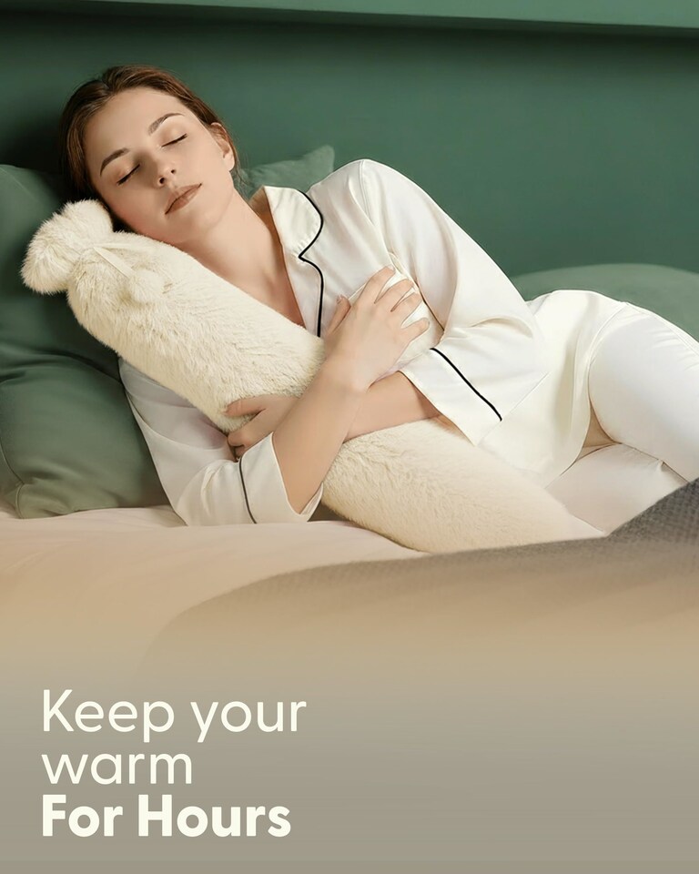 image 1 of Keplin Extra Long Hot Water Bottle 2 Litre Natural Rubber with Fleece Cover