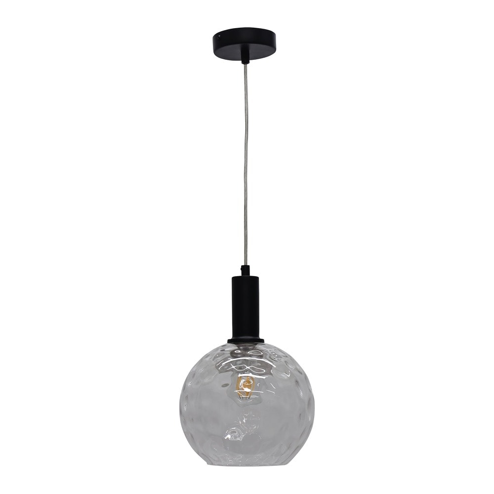 First Choice Lighting Barnum - Clear Dimple Glass Globe Black Deco Pendant Fitting