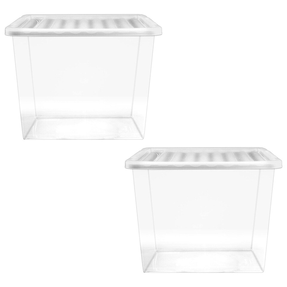 image 1 of 1 x Heavy Duty Multipurpose 80 Litre Home Office Clear Plastic Storage Container With Lid Clear