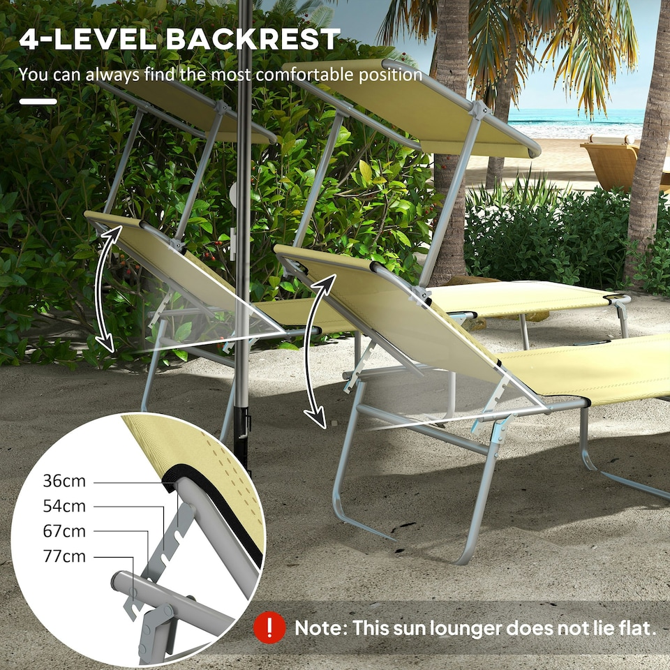 image 1 of Outsunny Folding Sun Lounger Set of 2 w/ Sunshade Adjustable Backrest Beige