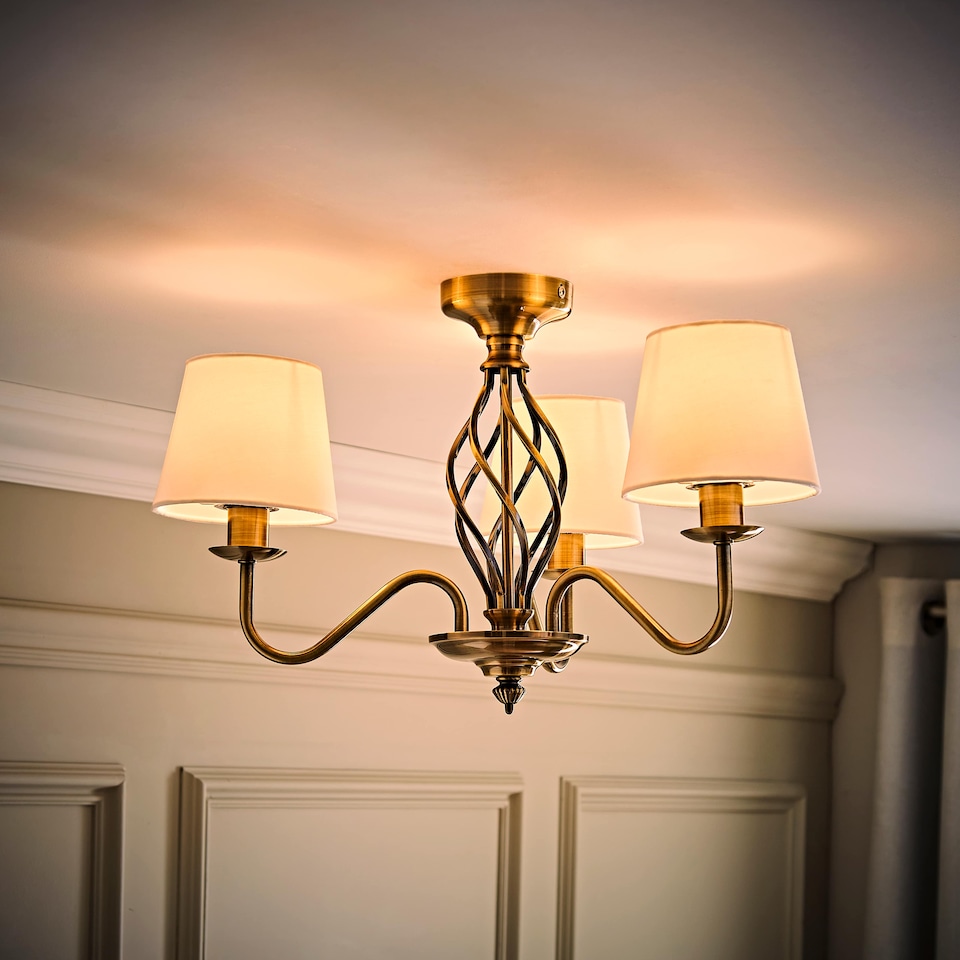 image 1 of ValueLights Memphis Traditional Antique Brass 3 Way Ceiling Light Chandelier | Gold
