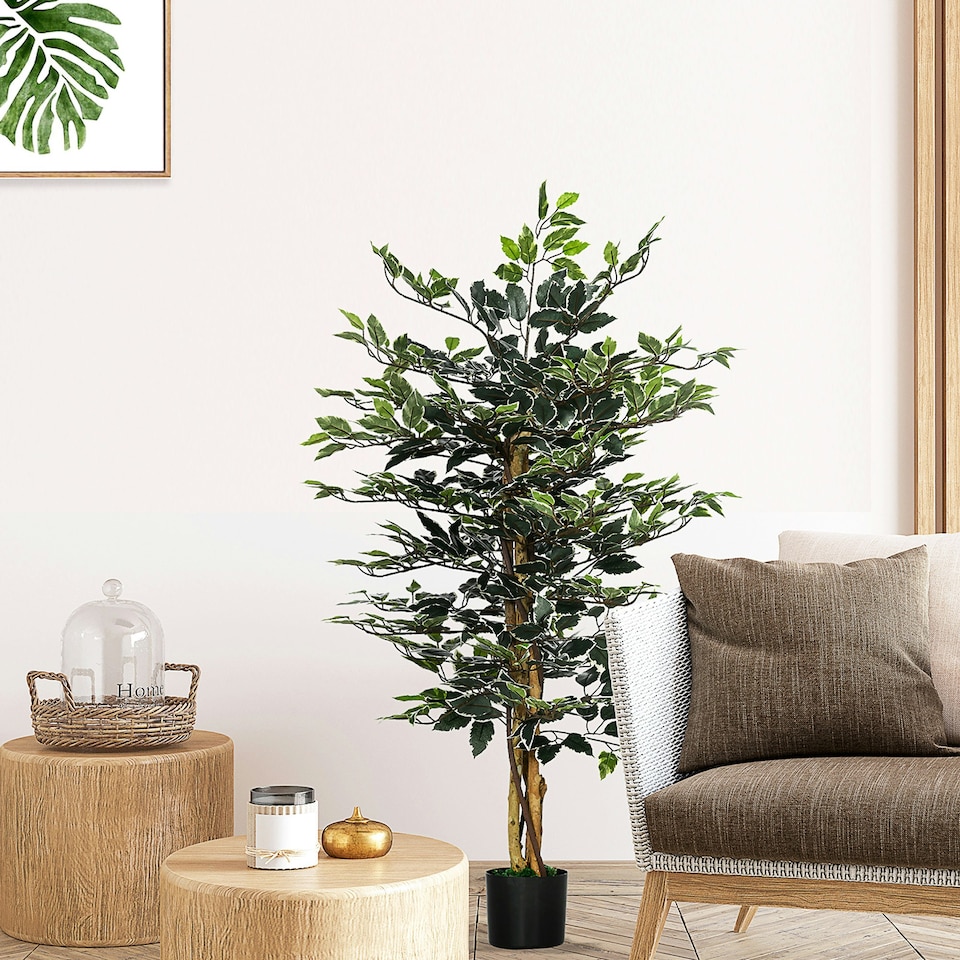 image 1 of HOMCOM Artificial Ficus Tree with Lifelike Leaves and Natural Trunks Green | Green | 7.5ft