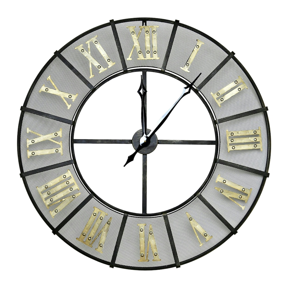 image 1 of Charles Bentley Wrought Iron Outdoor Garden Metal Clock - Black & Antique Brass