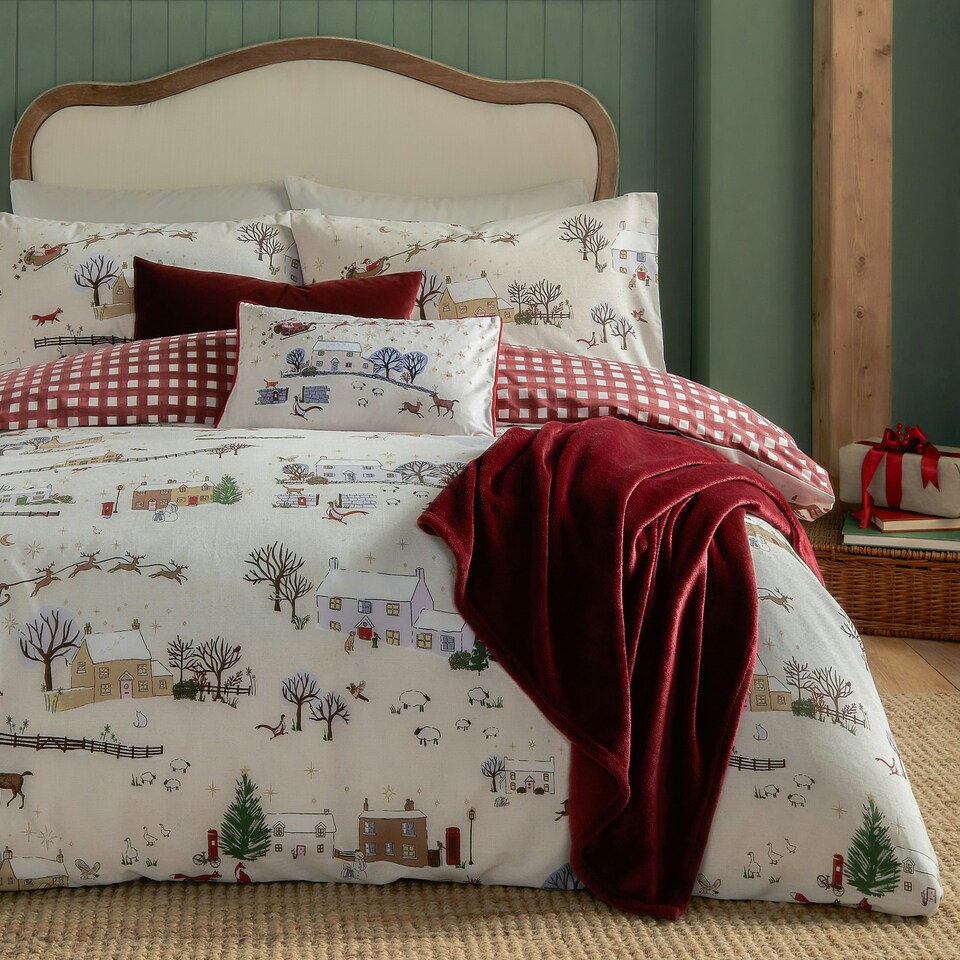 image 1 of furn. Cotswolds Christmas Printed Reversible Double Duvet Set Cream | Double