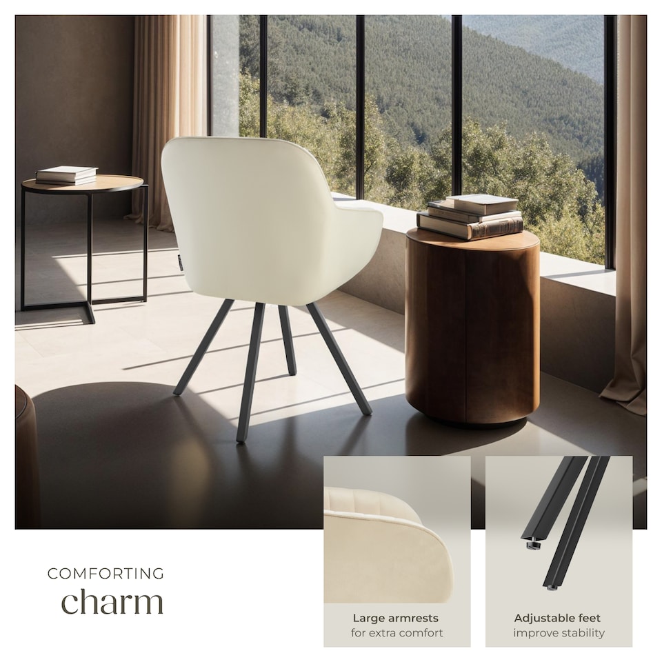 image 1 of Lounge Armchair Living Room Accent Chair 360 Swivel Slim Steel Legs Velvet Fabric | Cream | cream | 1