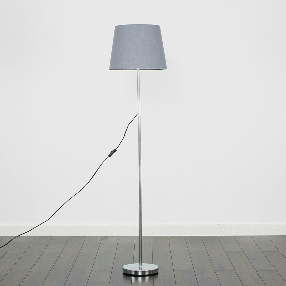 image 1 of ValueLights Charlie Chrome Floor Lamp Grey Taper Shade & Bulb Grey