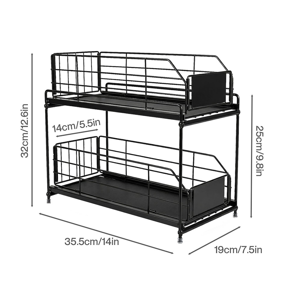 image 1 of TOQUE 2 Tier Pull Out Basket Under Sink Kitchen Cabinet Storage Organiser Drawer