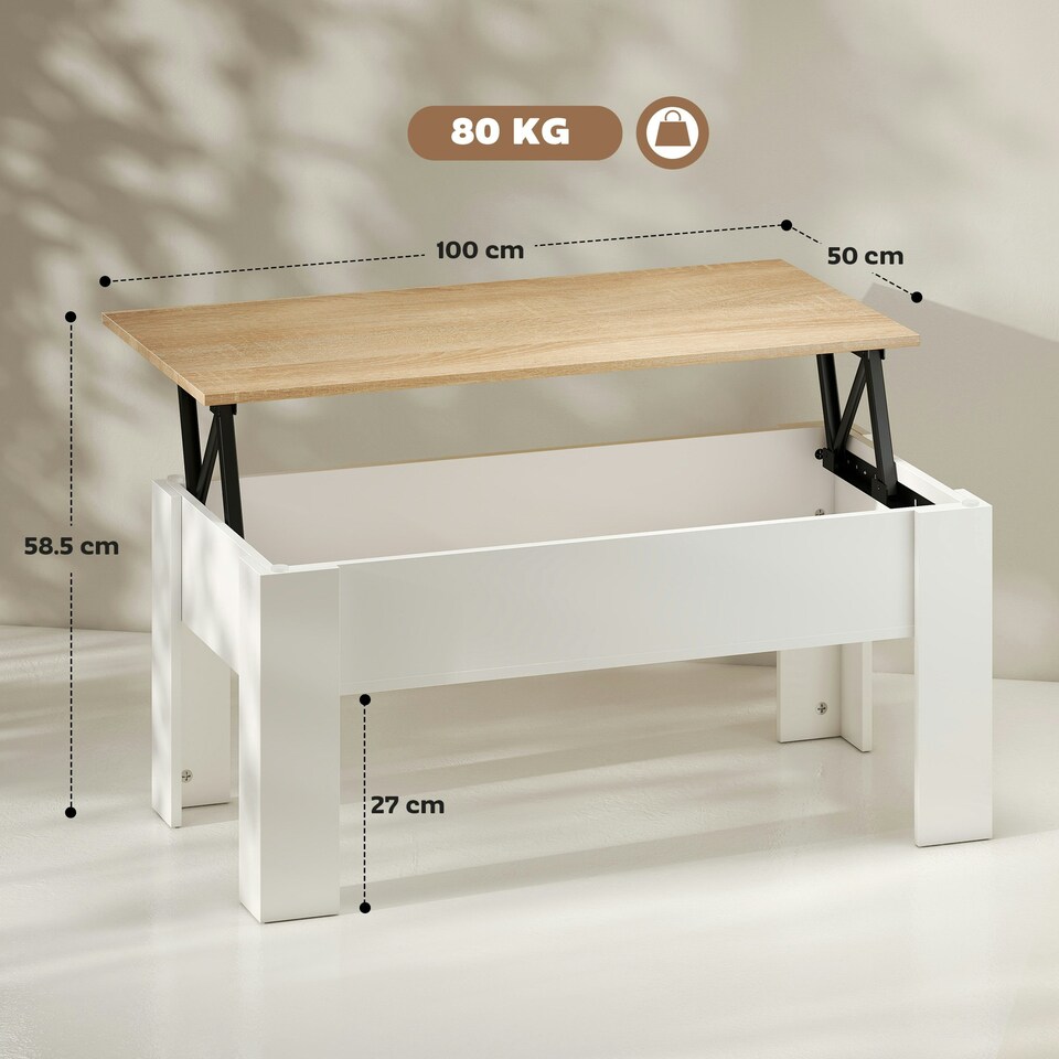 image 1 of HOMCOM Lift Top Coffee Table w/Storage Compartment, Living Room Center Table White