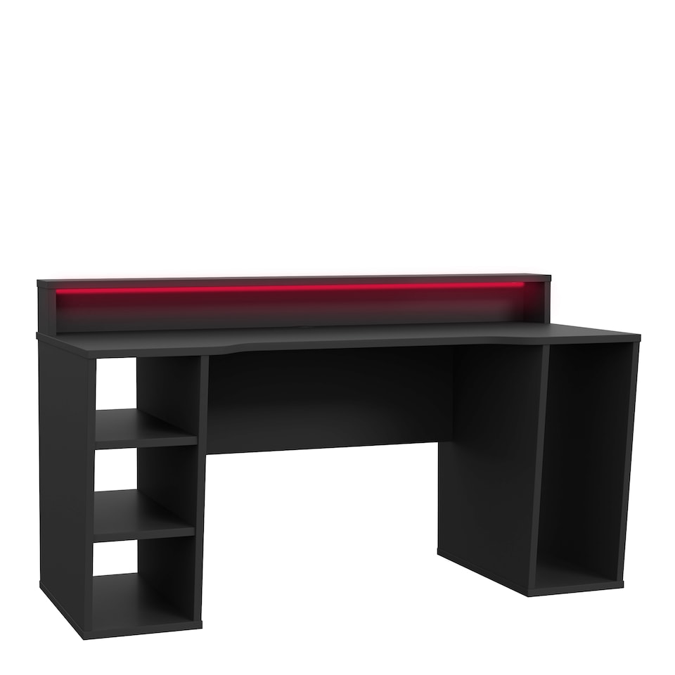 image 1 of Tezaur Black Gaming Desk 2 Shelves with Colour Changing LED
