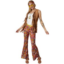 Womens Fancy Dress Costume - Hippie Waistcoat, Trousers and Accessories | Multi | colourful | 1