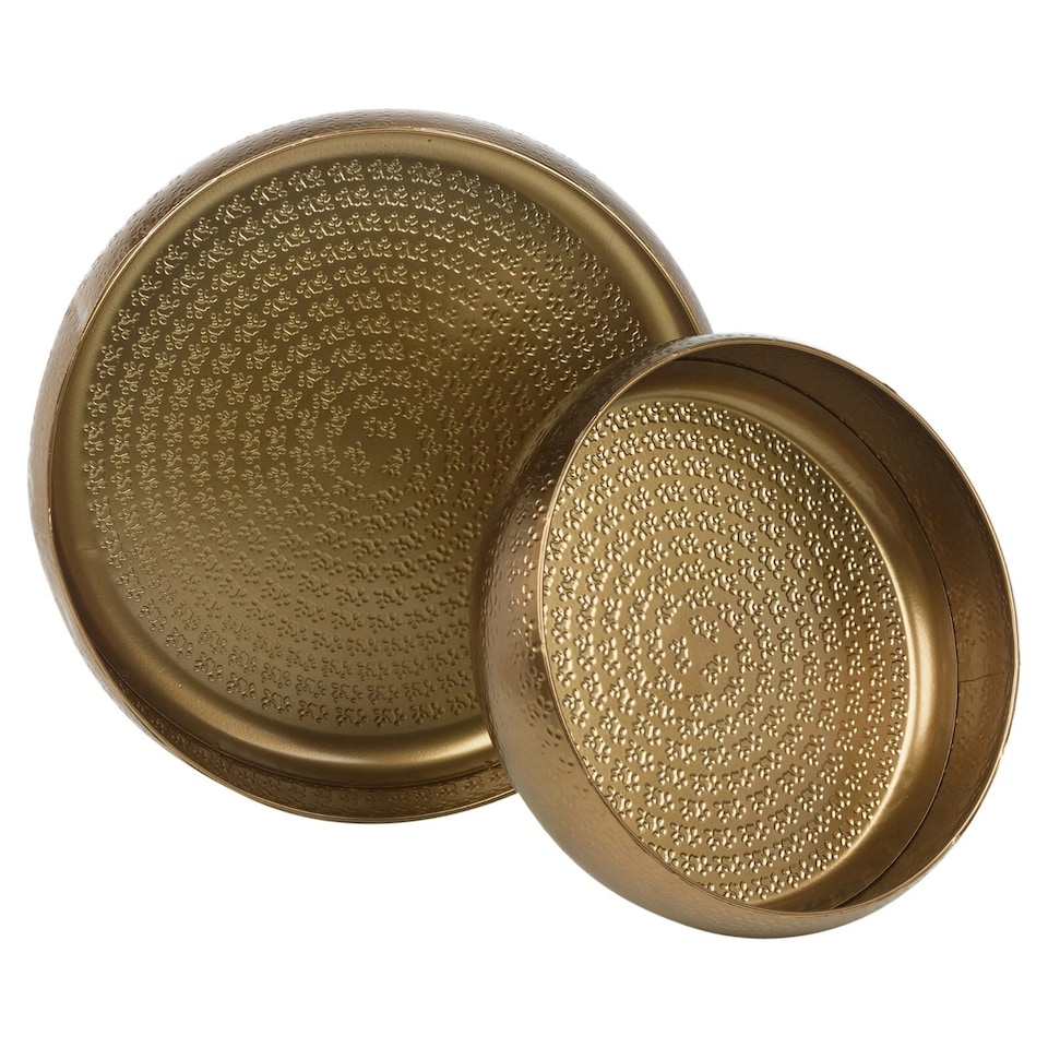 image 1 of 2 Metal Gold Bowl Set with Hammered Effect Table Centrepiece Decorative Dishes