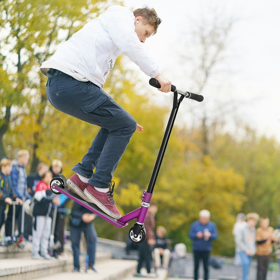 image 1 of HOMCOM Stunt Scooter Entry Level Tricks Scooter for 14+ Beginners Purple