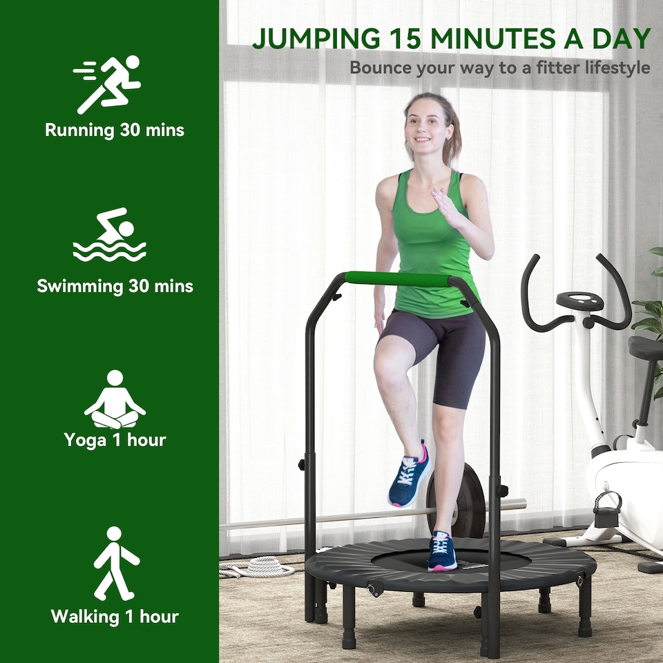 image 1 of HOMCOM 40" Foldable Mini Fitness Trampoline w/ Foam Handle, Green