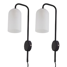 Set of 2 Victoria - Black Plug in Wall Lights Frosted Glass Shades | Black | White | 2