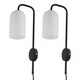 image 1 of Set of 2 Victoria - Black Plug in Wall Lights Frosted Glass Shades | Black | White | 2