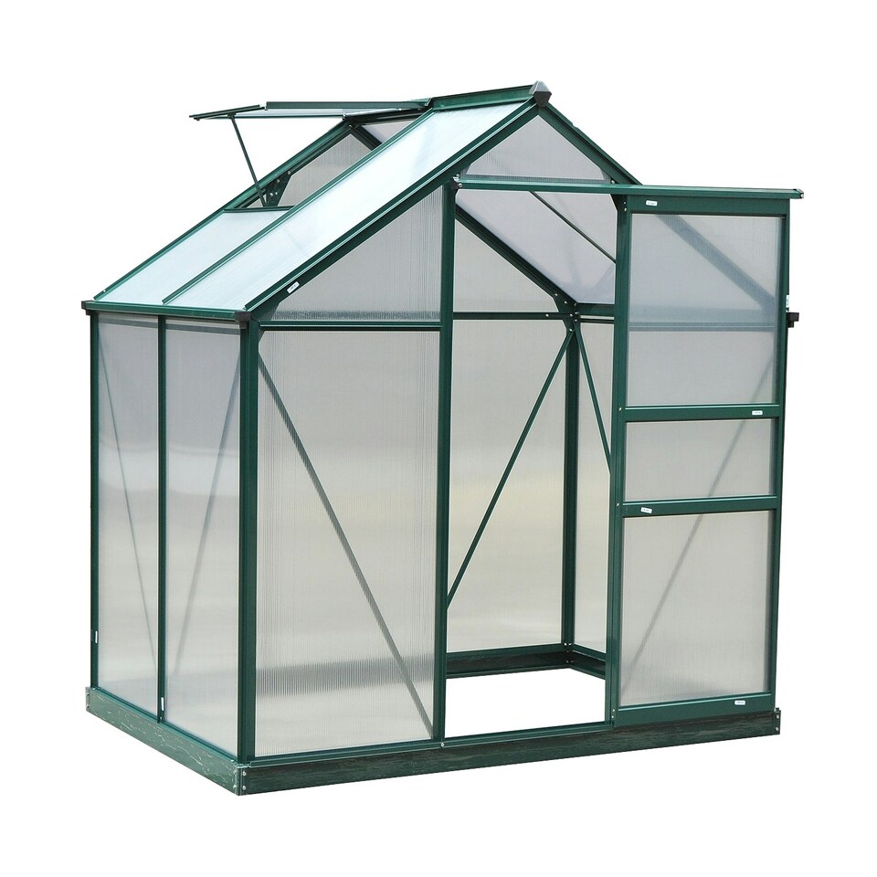 image 1 of Outsunny 6x4ft Walk-In Polycarbonate Greenhouse Plant Grow Galvanized