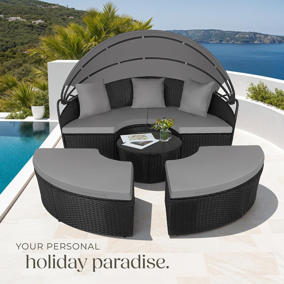 image 1 of Sun Lounger Santorini - modular garden furniture set with shade canopy | Black | black | 175 x 171 x 136 cm | 1